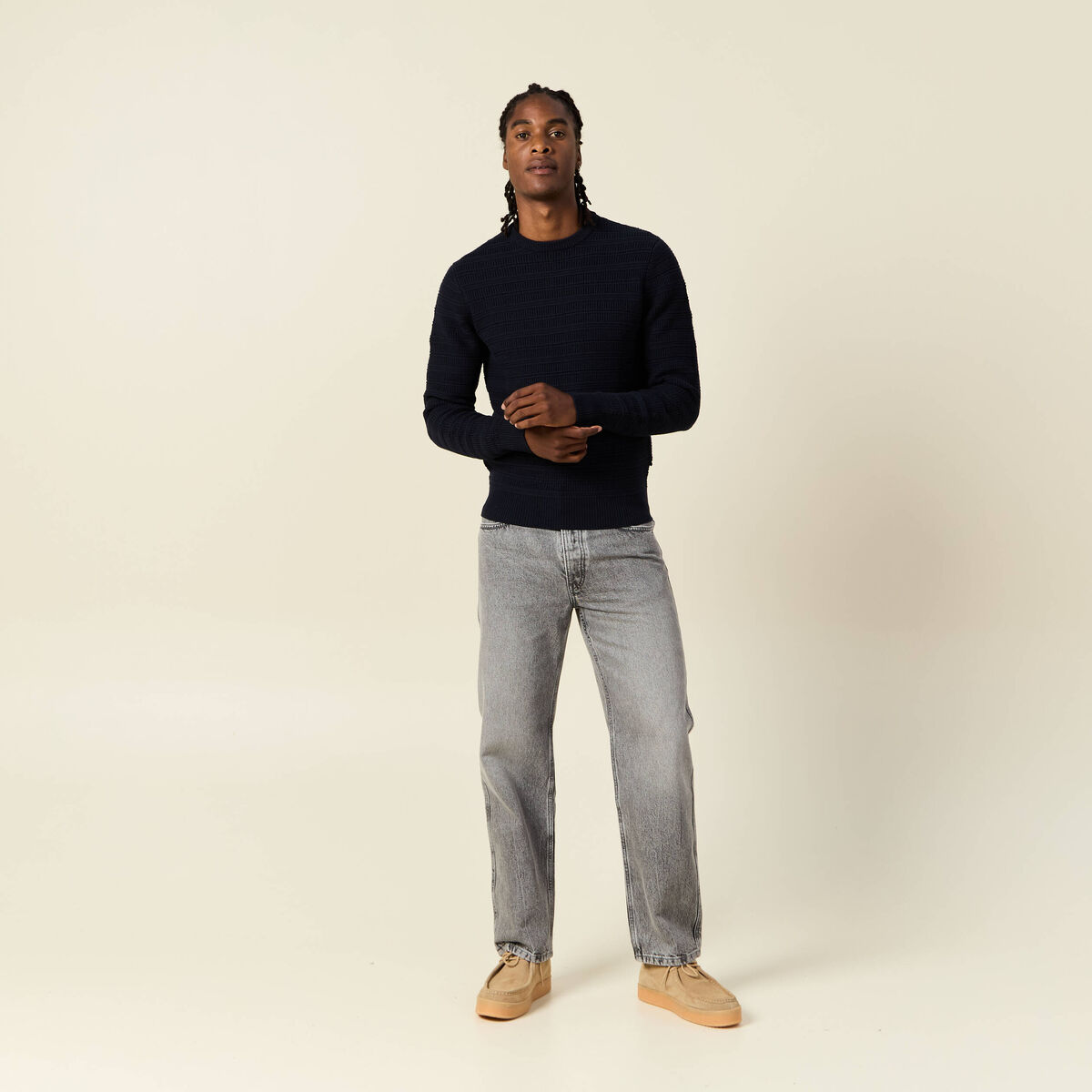 Pull manches longues bleu marine homme