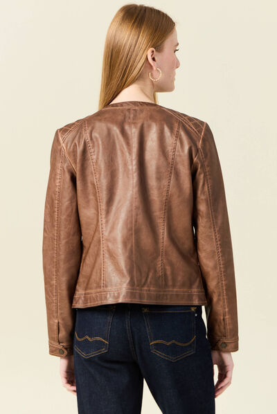 Veste cintrée zippée col rond marron femme
