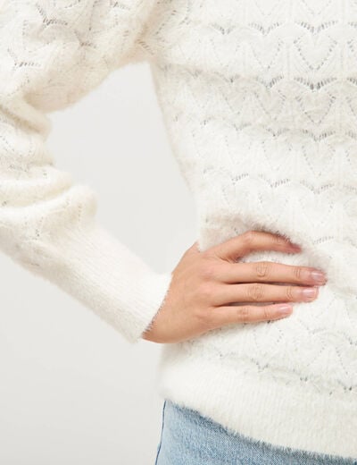 Pull manches longues col bateau ecru femme