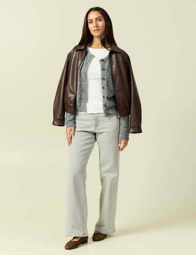 Gilet col rond gris clair femme