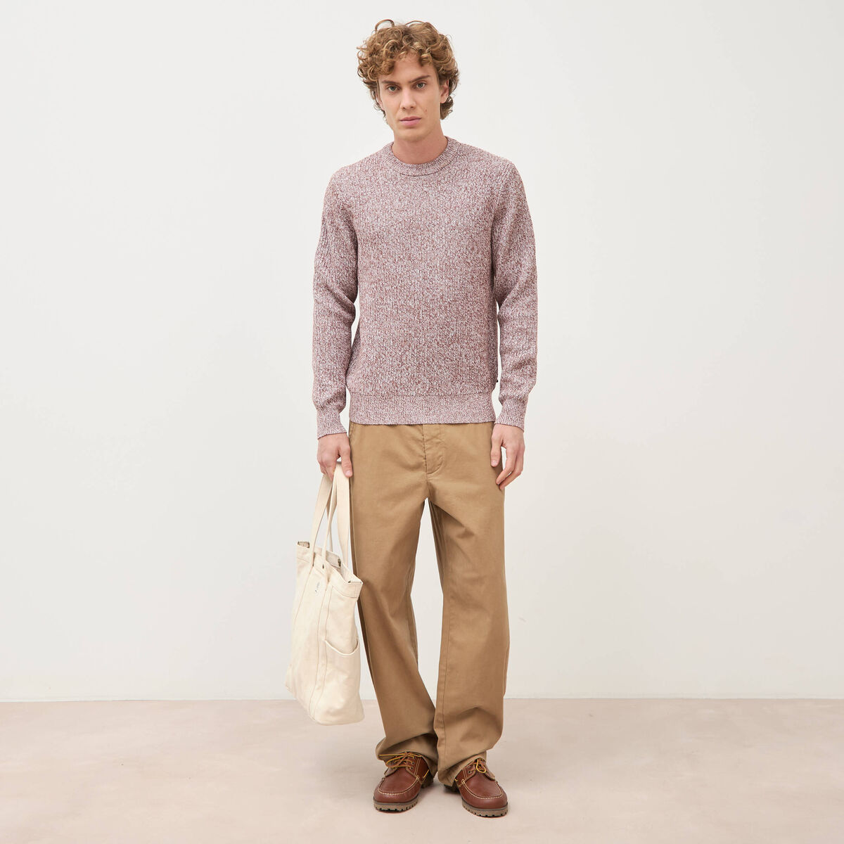 Pull manches longues marron fonc&eacute; homme