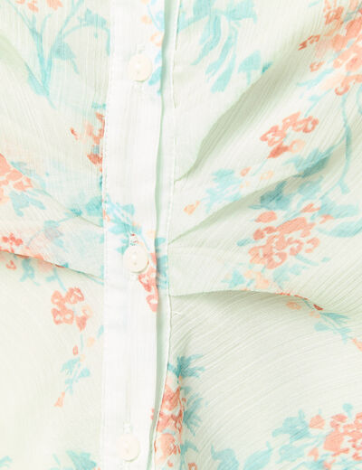 Top cintr&eacute; court voile col carr&eacute; vert pastel femme