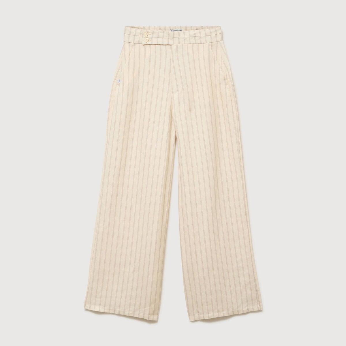 Pantalon large taille haute ceinture jaune pastel femme