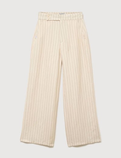 Pantalon large taille haute ceinture jaune pastel femme