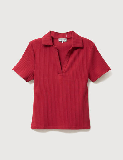 T-shirt polo ajust&eacute; c&ocirc;tel&eacute; en coton bordeaux femme