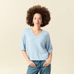 Pull col v manches 3/4 bleu ciel femme