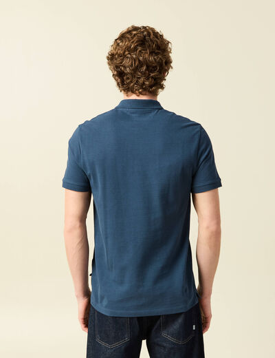 Polo cintr&eacute; en coton manches courtes bleu fonc&eacute; homme