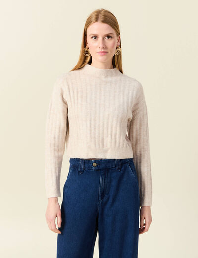 Pull manches longues cropped creme femme