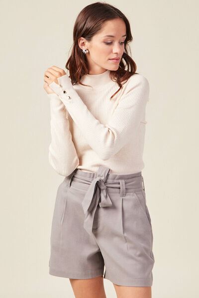 Pull manches longues côtelé creme femme