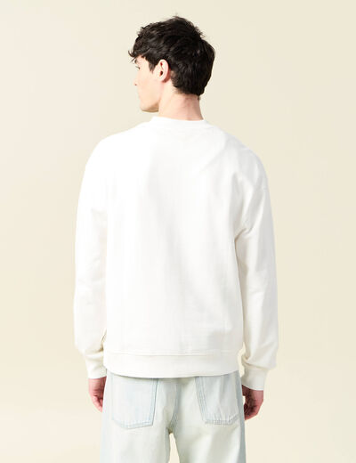 Sweat col rond manches longues en coton ecru homme