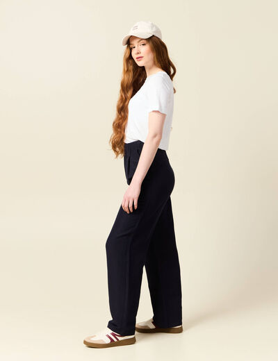 Pantalon large à pinces bleu foncé femme