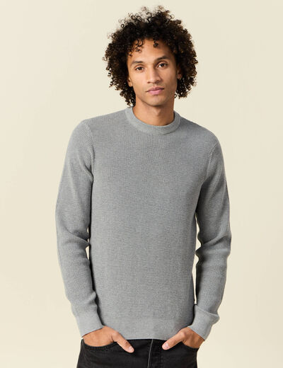 Pull manches longues col rond gris homme
