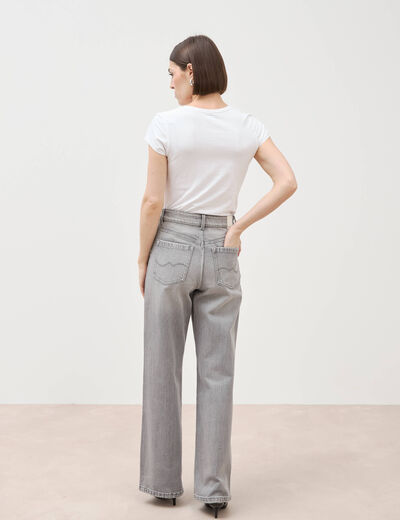 Jeans large taille haute denim gris femme