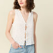 Gilet sans manches noué ecru femme