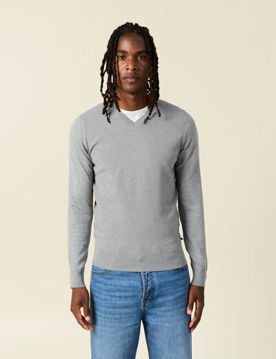 Pull col en V éco-responsable gris foncé homme