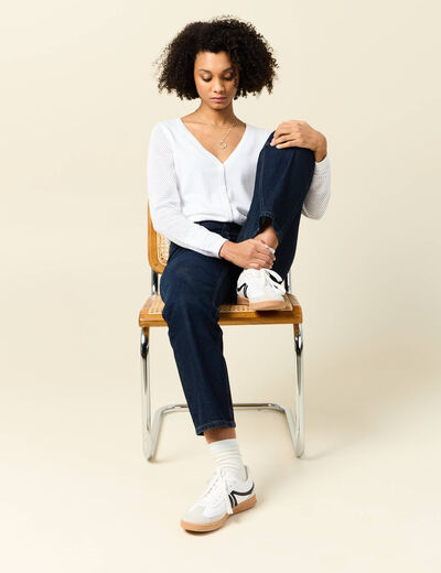 Gilet manches longues boutonné blanc femme