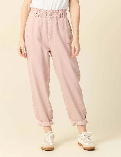 Jeans slouchy 7/8ème rose clair femme