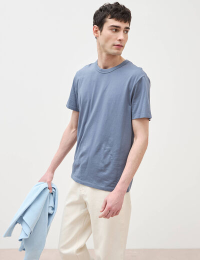 T-shirt en coton manches courtes bleu fonc&eacute; homme