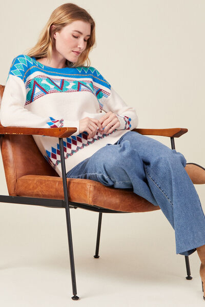 Pull manches longues bleu turquoise femme