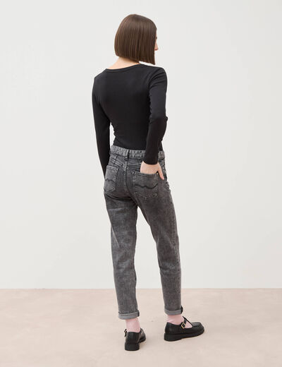 Jeans girlfriend 5 poches denim snow gris femme