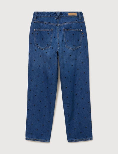 Jeans straight taille haute broderie bleu clair femme