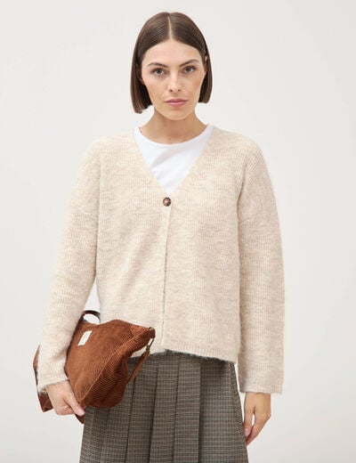 Gilet droit manches longues creme femme