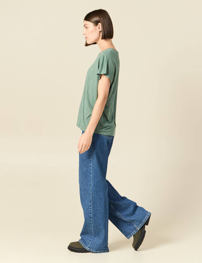 T-shirt droit court manches courtes vert fonc&eacute; femme