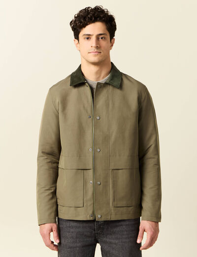 Veste déperlante boutonnée vert kaki homme
