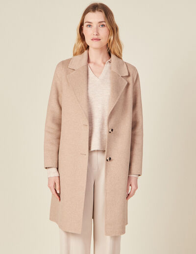 Manteau droit long boutonné marron clair femme