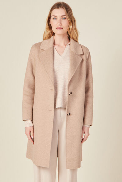 Manteau droit long boutonné marron clair femme