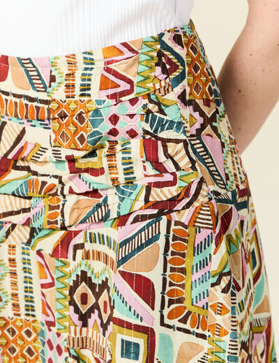 Jupe évasée taille smockée multicolore femme