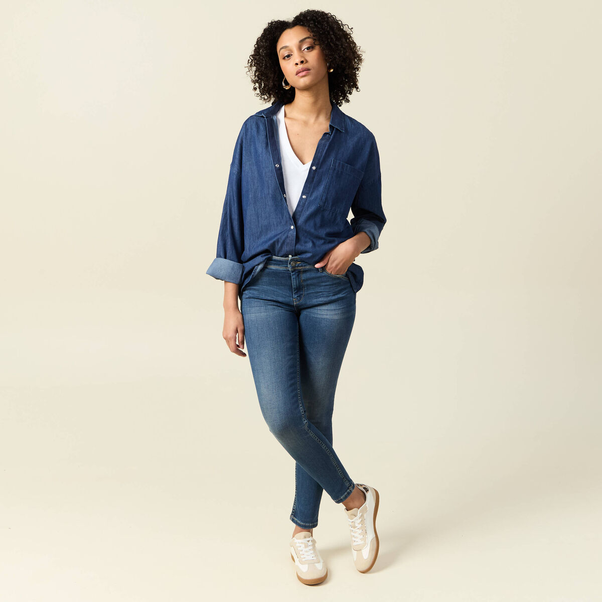 Jeans skinny push up 7/8ème denim stone femme