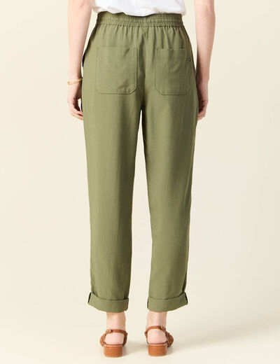 Pantalon droit à coulisse vert kaki femme