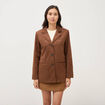 Blazer col tailleur manches longues marron fonc&eacute; femme