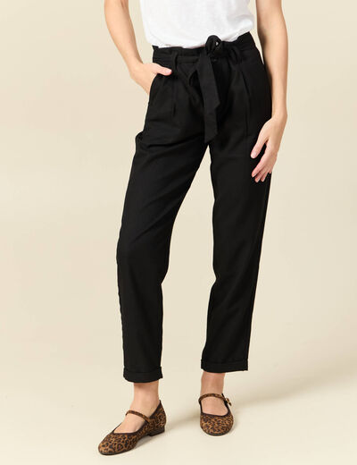 Pantalon paperbag noir femme