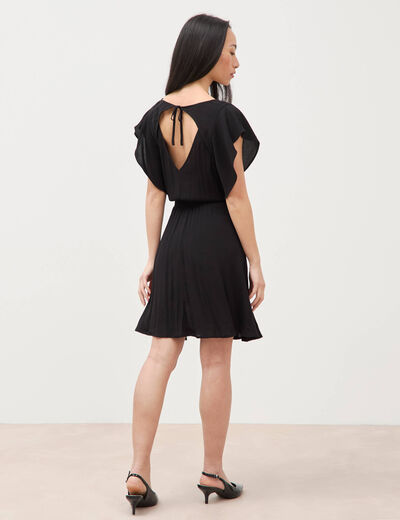 Robe col v manches courtes noir femme