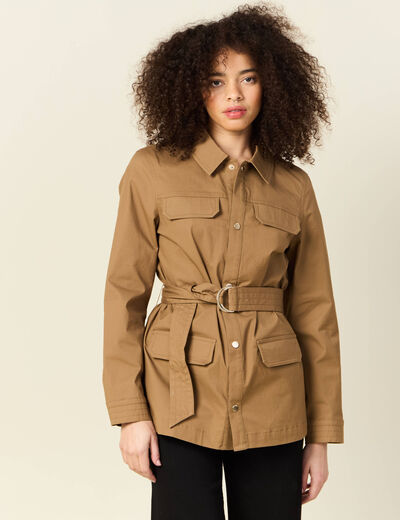 Veste saharienne cintrée vert kaki femme