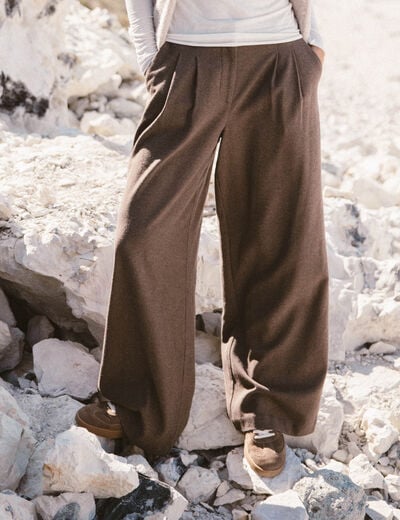 Pantalon large taille standard marron fonc&eacute; femme
