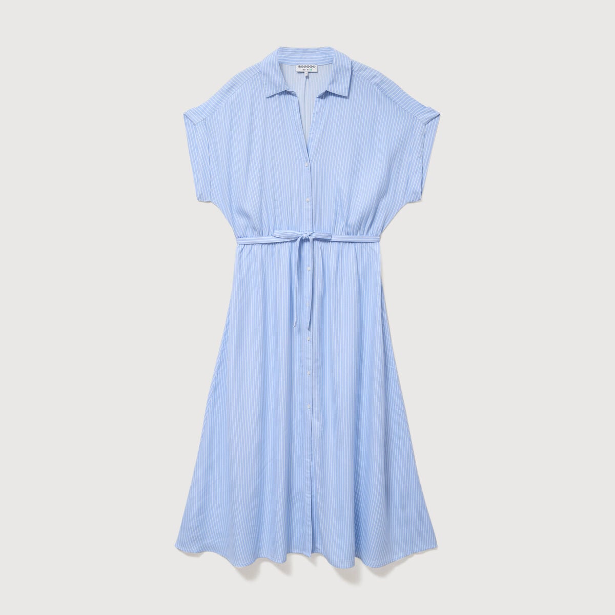 Robe longue &eacute;vas&eacute;e ceintur&eacute;e bleu clair femme