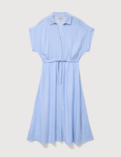 Robe longue &eacute;vas&eacute;e ceintur&eacute;e bleu clair femme
