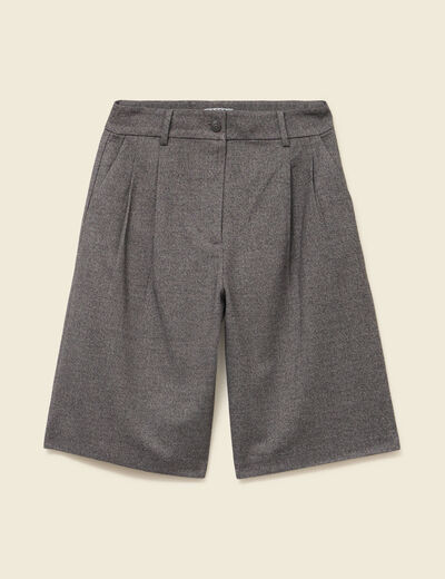 Bermuda large taille haute gris femme