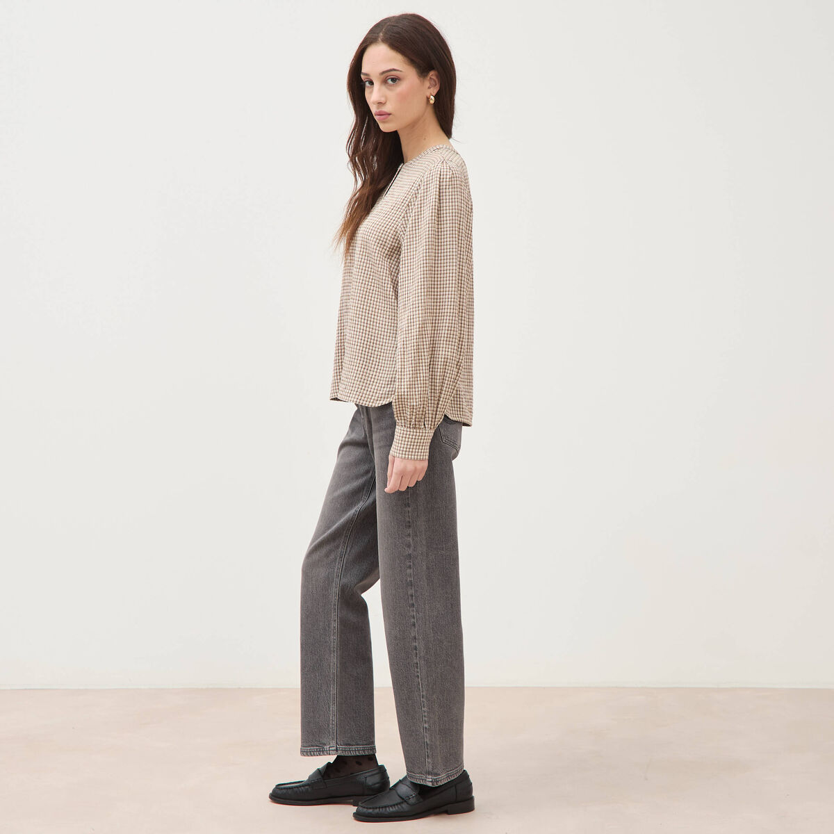 Chemise oversize manches longues marron clair femme