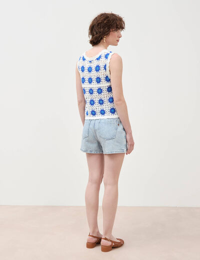 D&eacute;bardeur crochet col rond sans manches bleu electrique femme