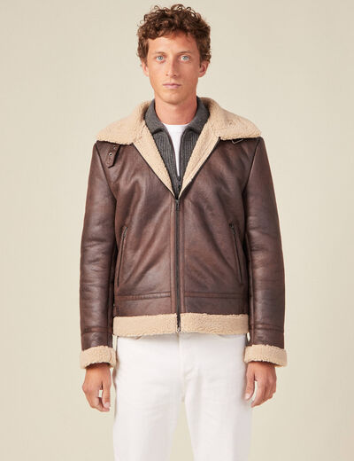 Blouson droit simili cuir taupe homme