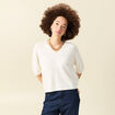 Pull col v manches 3/4 ecru femme