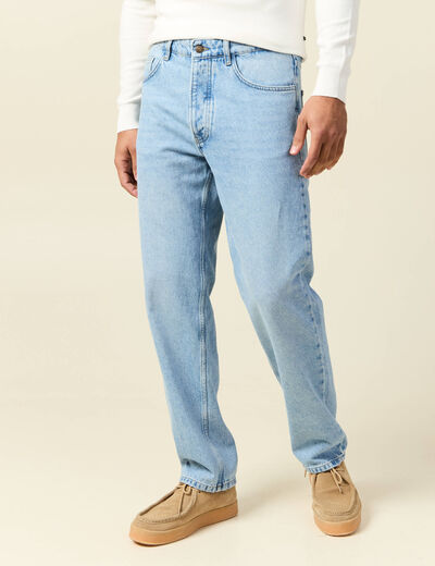 Jeans large longueur 32 en coton denim bleach homme