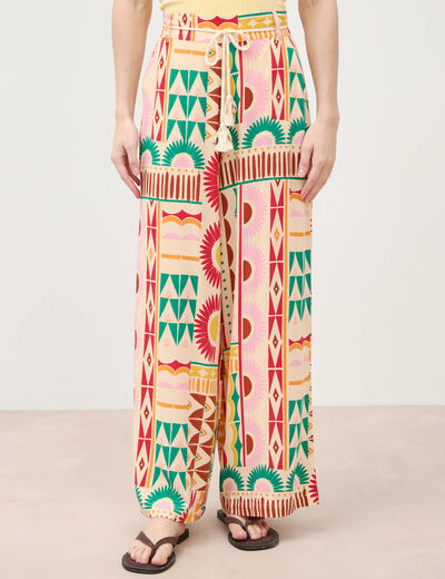 Pantalon loose taille haute multicolore femme