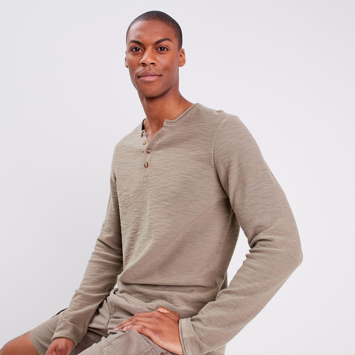 Pull manches longues vert kaki homme