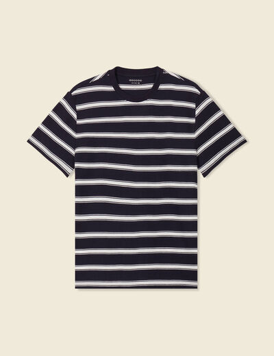T-shirt ray&eacute; col rond manches courtes ecru homme
