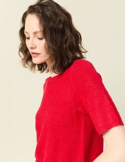 Pull manches courtes rouge femme